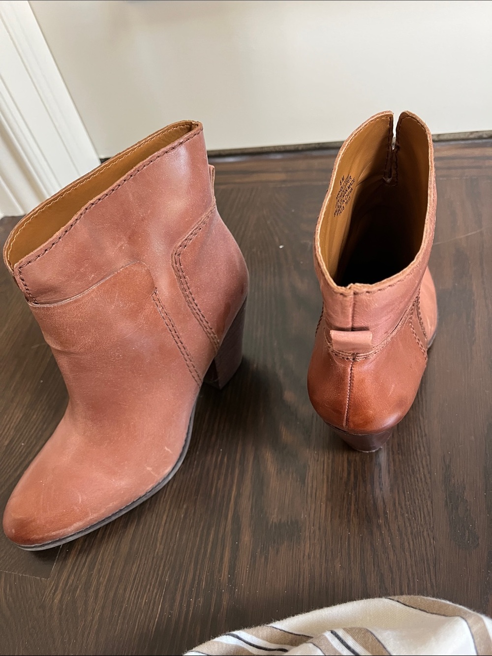 Nine West Brown Leather Ankle Booties with Block Heel